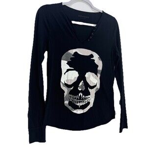 Zadig and Voltaire Women’s  Skull Henley Top Camo Metallic Sz M